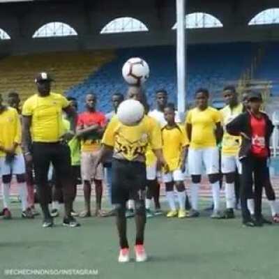 This 12 year old set the world record for most touches in one minute while balancing a soccer ball on his head