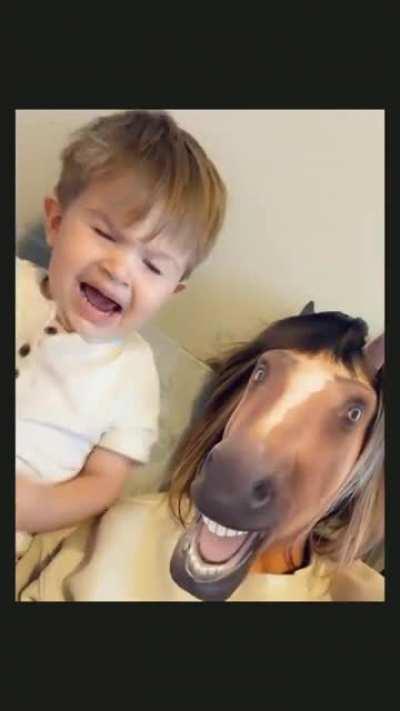 Mom scares her boy with a filter