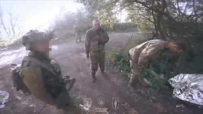 Ukrainians and foreign volunteers captures a group of Russian sodliers during an assault on positions in the Seversky direction