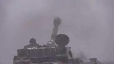 Ukrainian Army directing the artillery fire towards a Russian convoy.