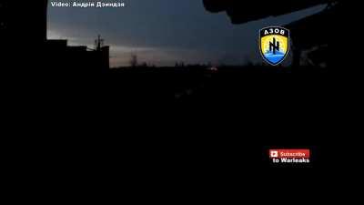 Novorussian RPG fired at Ukrainian soldiers gets a quick response.