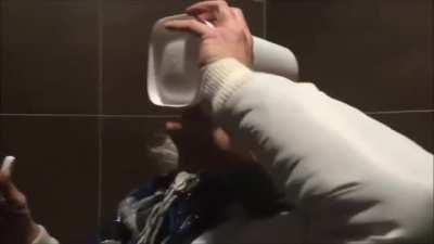 Mentally challenged man drinks collected water in toilet brush holder