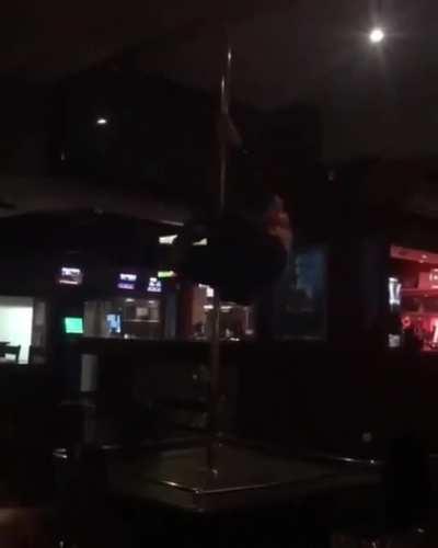 Drunk tradie on a stripper pole