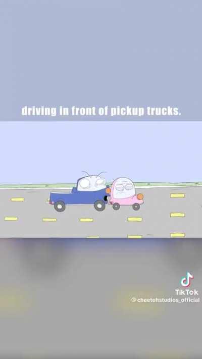 Driving in front of pickup trucks