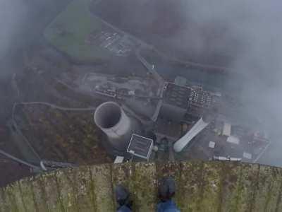 Near 300 meters above the ground, smokestack without gear.