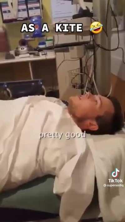 Young guy is higher than a kite after surgery, Dad loses it. These always make me laugh so hard! (0:26)