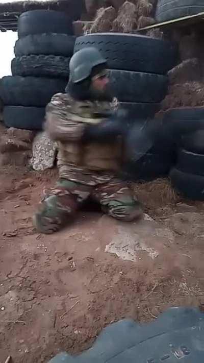 rmenian soldier firing at Azerbaijani forces reportedly during the battle of Mount Tsitsernakar/Qizil Tepe.