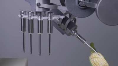 Microsurgery robot suturing a kernel of corn