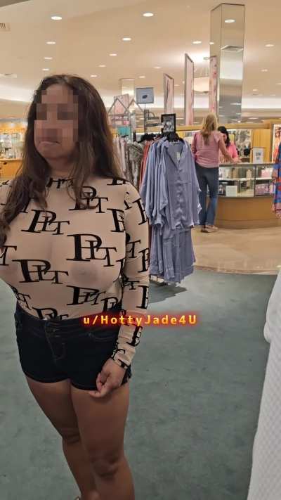 Teasing with my mommy milkers while shopping