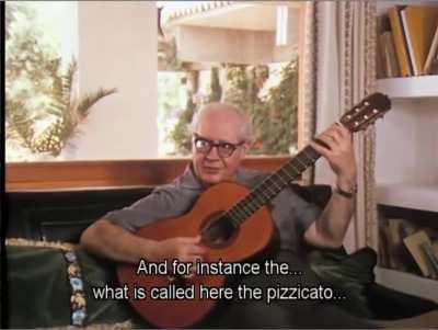 Classical guitarist Maestro Andrés Segovia (1893-1987) demonstrates how a guitar is really a small orchestra