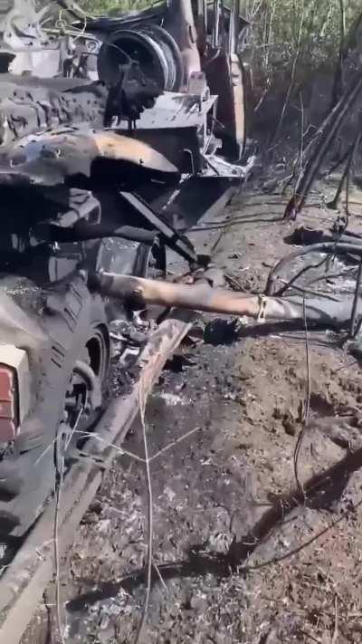 A destroyed Russian BM-21 Grad MLRS after a successful Ukrainian strike.