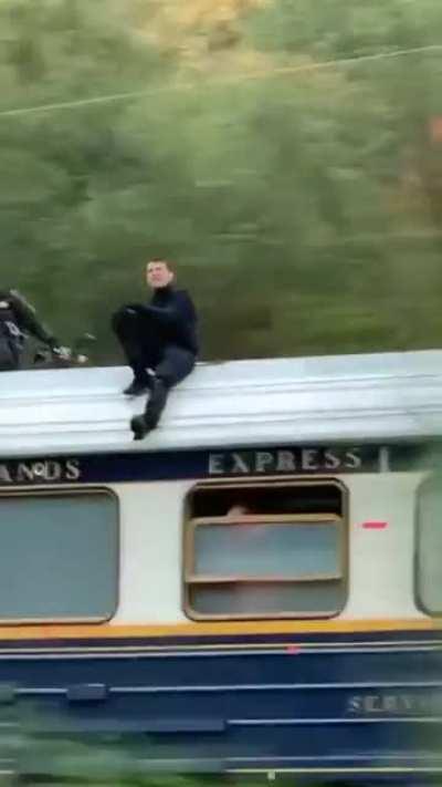 It's not every day you witness Tom Cruise on top of a moving train in rural Norway