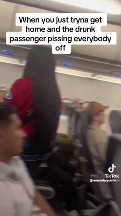 Drunk passenger acts like a fool on an airplane.