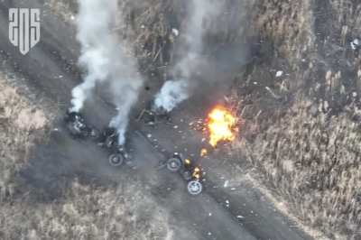 A group of Russian soldiers on motorbikes drove into mines and was completely wiped out. The results of this attack on the Ukrainian positions were filmed by aerial reconnaissance operators of the 205th Territorial Defense Battalion of the 241th TDF Briga