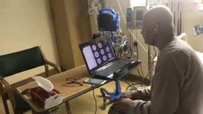 this teacher dispite being in hospital for cancer treatment he insisted on teaching his students remotely and cheering the participants. his name is mohammed alfaifi from saudia arabia