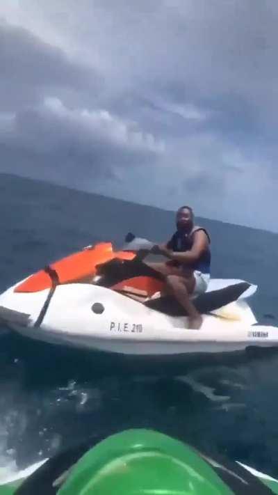 Guy crashes his Jet-Ski into his friend's Jet-Ski