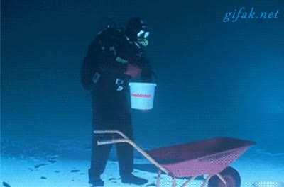 A Man Walking Upside Down under the Ice.