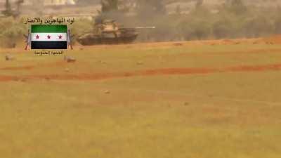 FSA ATGM team engages an SAA tank, causing an ammunition burn off - 2015 - al-Malihah