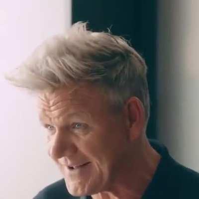 Behind-the-scenes footage of Gordon Ramsay trying his new line of frozen dinners