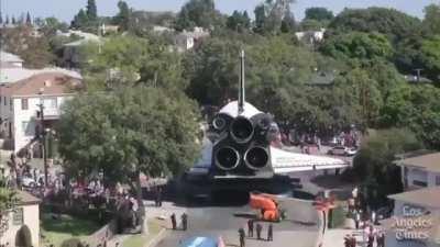 In the year 2012, NASA moved a space shuttle through city streets in Los Angeles to the California science center