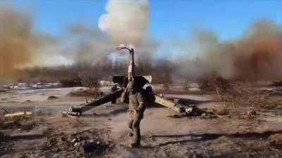 Russian artillery throwing fireballs