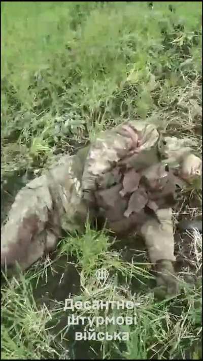 Multiple dead Russian soldiers from the 155th Brigade lying around a burnt BTR-82A that was shot by a Ukrainian tank at close range, work of the 95th Air Assault Brigade, west of Malaya Loknya, Kursk Oblast [October 2024]