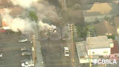 Bomb Squad Truck transporting illegal fireworks explodes - 3-Camera Angles + Sound - Los Angeles - June 30, 2021