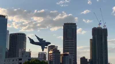 The OG un-clipped vid of the C-17 diving through Brisbane buildings. This years pilot was much more conservative after last years fear and uproar.