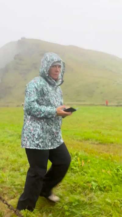 Another tourist too special to respect barriers protecting the Icelandic landscape