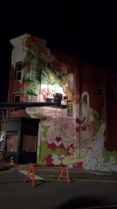 Timelapse of painting a mural on a building