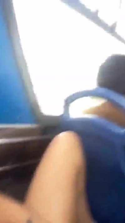 Naked Latina with no shame fingers and pees all over a bus full of people