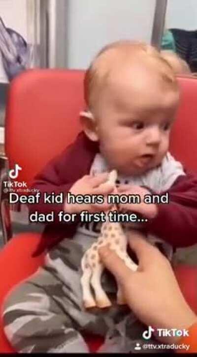 Deaf baby hears for the first time