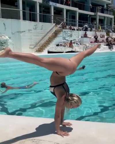 Gymnast has perfect form and technique