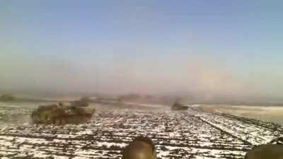 Soviet-style breakthrough of a large Ukrainian armored group is halted by heavy fire and landmines outside of Debaltseve (February 18th, 2015)