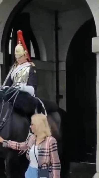 Queen's Guard screams at tourist