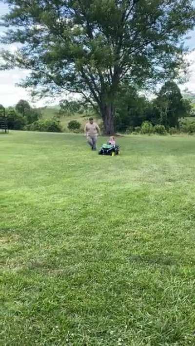 my brother “modded” his daughter’s buggy and she almost had her first hit and run