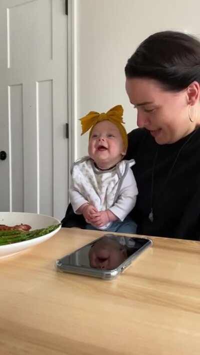 My wife lost it when our baby laughed for the first time.