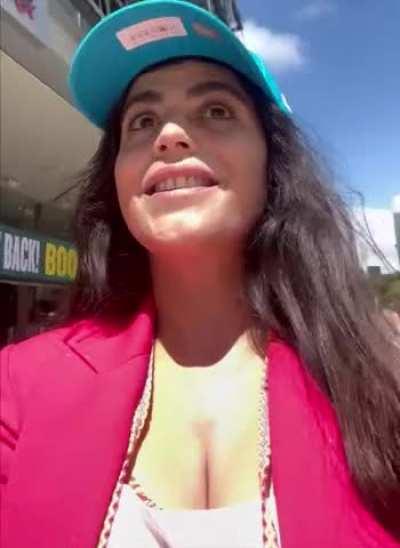 Shenaz Treasury rubbing her cleavage