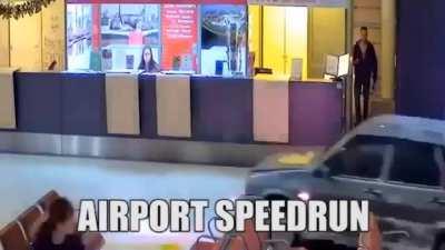 Guy escaping from the police by driving into the airport