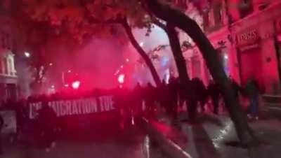 Far right protest in Lyon, France. The crowd is yelling « Islam out of Europe » 