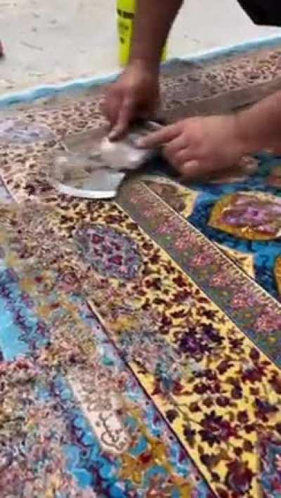 Finishing the Silk Carpet to ~1mm thickness, Iran