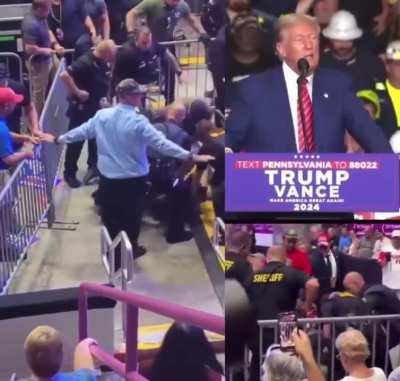 A man attempts to attack the media at a Trump rally. Trump says “he’s on our side” in response. 