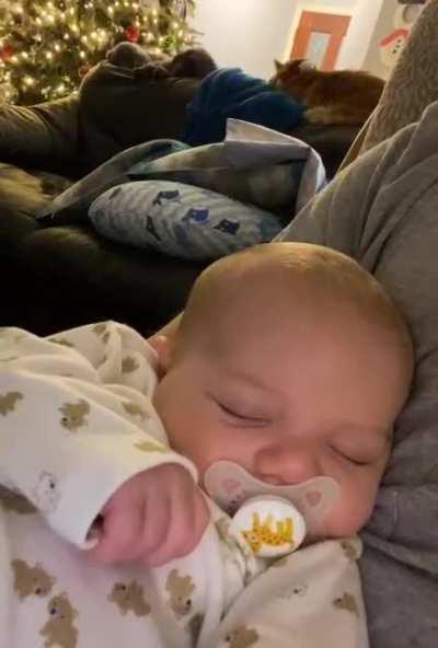 Baby snores that are satisfying.