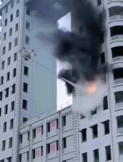 This drone is being used to extinguish a fire