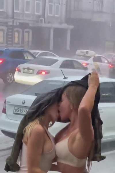 In the pouring rain