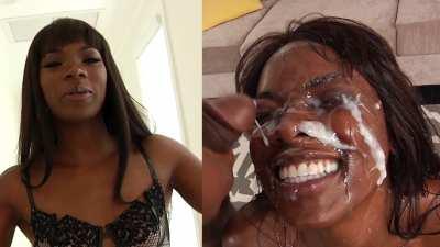 Ana Foxxx before and during her 10 man bukkake