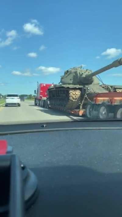 This absolute unit of a tank on the highway