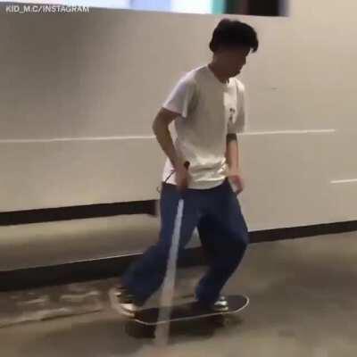 Blind dude performing some skateboard tricks