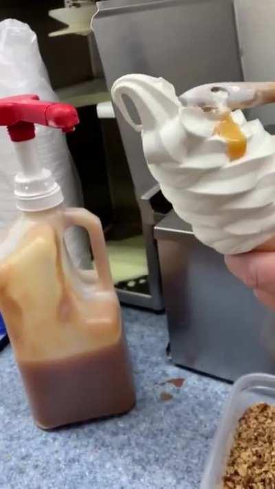 Making this ice cream cone.