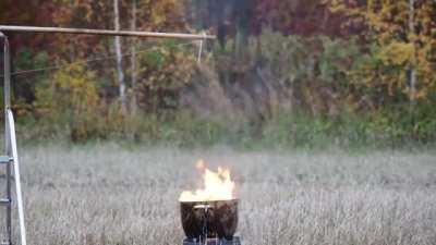 Can of mushrooms in grease fire